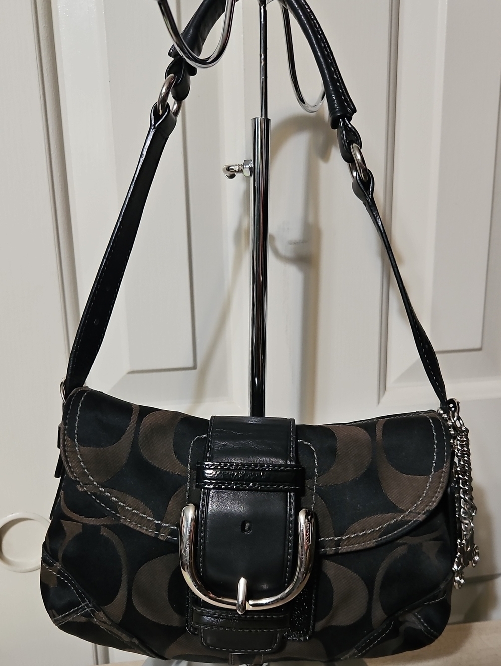 Coach EUC Y2K Soho Flap Signature Shoulder Bag With Coach Carriage Charm
